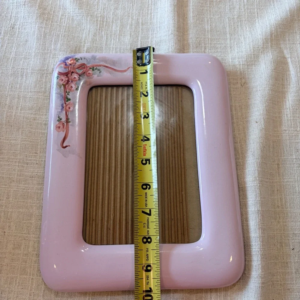 Vintage Pink Ceramic Floral‎ Photo Frame 5x7 Rose Ribbon Bow Cottagecore Decor